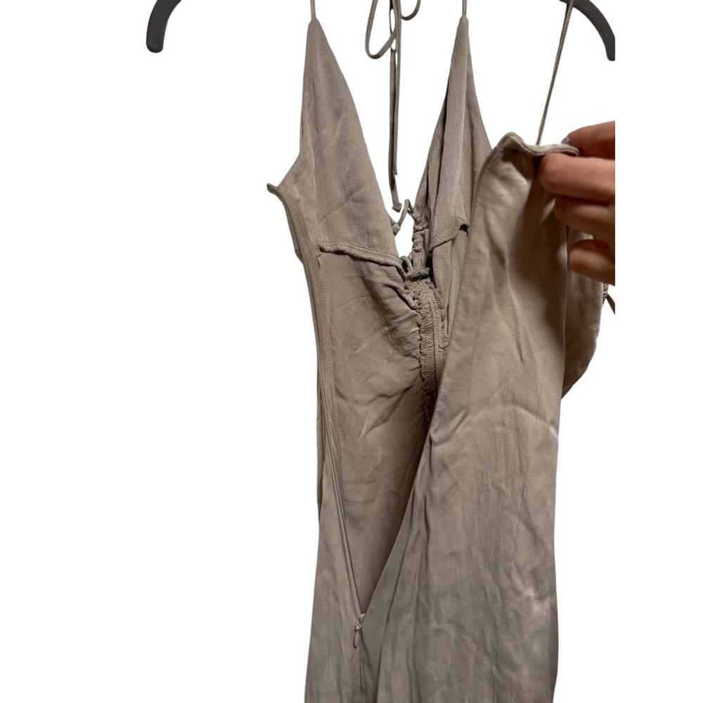 Zara Taupe Halter Mini Dress Womens XS Open Back Ruched Tie A Line Made Turkey - Picture 8 of 11